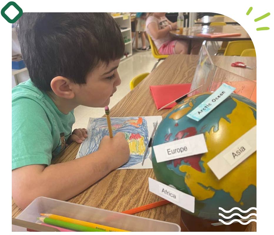 kid learning geography in kindergarten